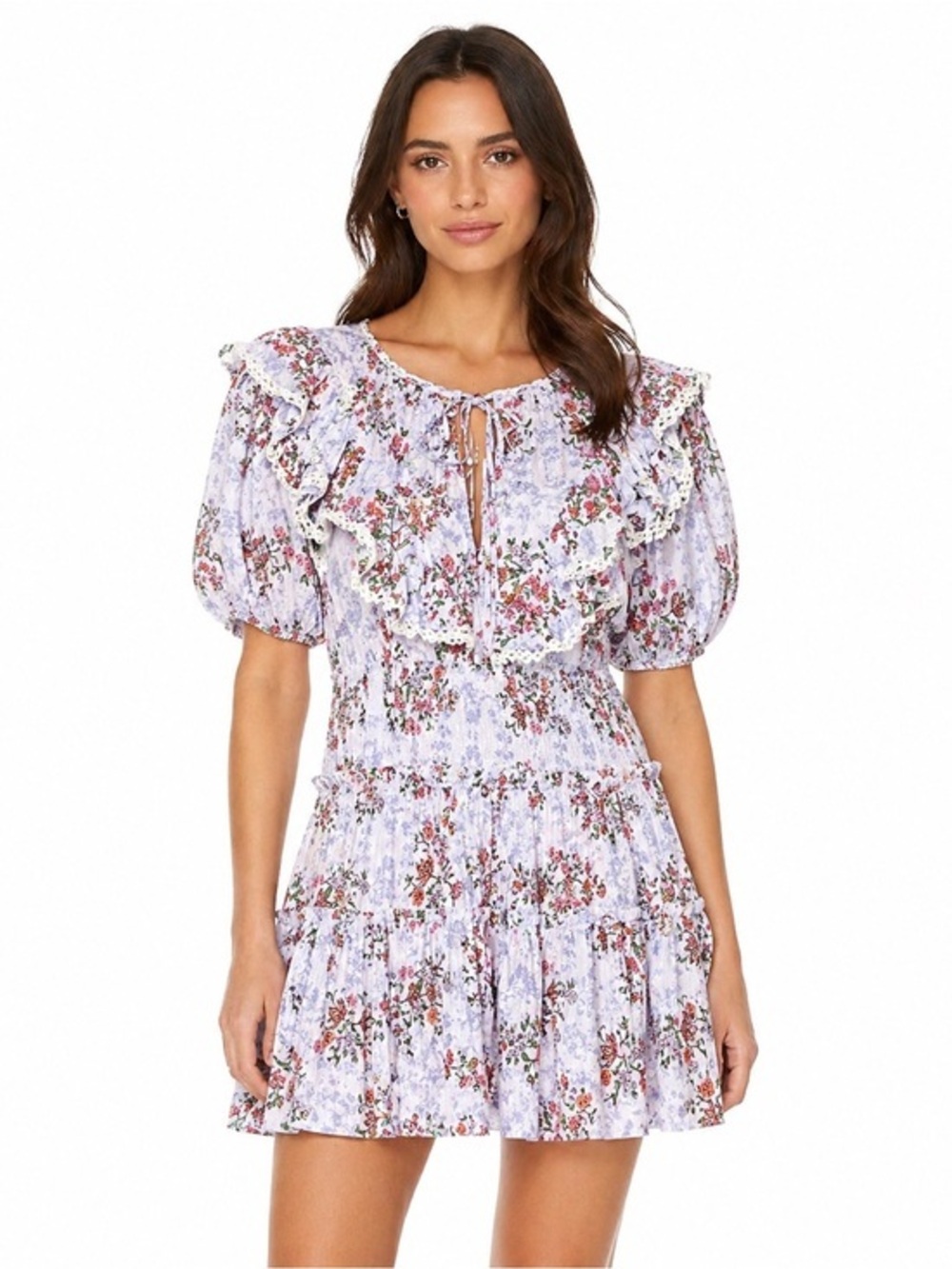 Margaret Josephs floral ruffle mini dress lavender cottagecore womens small NEW